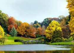 Park, Staw, Kamienny, Most, Jesień, W Rezydencji, Stourhead