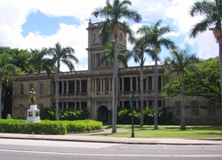 Stany Zjednoczone, Honolulu, Sąd Najwyższy, Pomnik, Palmy, Człowiek