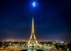 Francja, Paryz, Wieza Eiffla, Miasto, Nocą