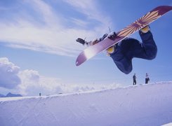 Snowbording,deska, snowboardzista , śnieg