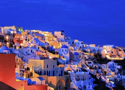 Domy, Nocna, Panorama Miasta, Santorini, Grecja