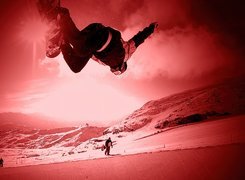 Snowbording,deska, snowboardzista , śnieg