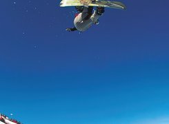 Snowbording,deska, snowboardzista, niebo