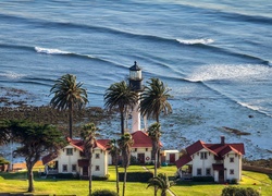 Stany Zjednoczone, San Diego, Ocean, Palmy, Latarnia Morska, Domy