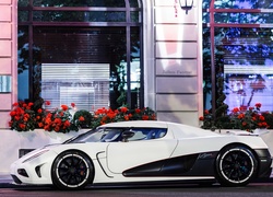 Biały, Sportowy, Samochód, Koenigsegg, Agera, Dom, Kwiaty, Okna