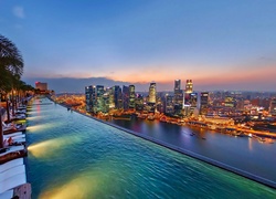 Basen, Na Dachu, Marina, Bay, Stands, Hotel, Panorama, Singapuru, Nocą