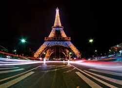 Wieża, Eiffla, Paryż, Nocą