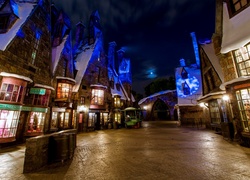 Miasto, Noc, Domy, Ulica, HDR, Disneyland, Kalifornia, USA