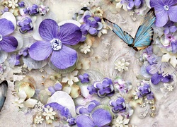 Kwiaty, Biało, Fioletowe, Motyle