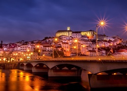 Portugalia, Coimbra, Miasto, Noc, Most, Rzeka