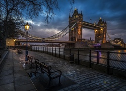 Londyn, Most, Rzeka, Latarnia, Miasto nocą