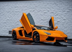 Pomarańczowe, Lamborghini Aventador, Deszcz