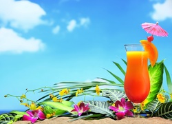 Sok Pomarańczowy, Kwiaty, Storczyki, Kompozycja, Drink