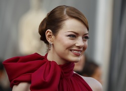 Uśmiechnięta, Kobieta, Emma Stone, Makijaż, Kolczyk