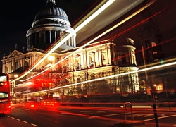Londyn, Noc, Autobus, Katedra, Światła