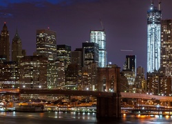 Drapacze chmur, Brooklyn Bridge, Manhattan nocą