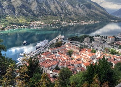 Czarnogóra, Kotor, Góry, Miasto, Statki