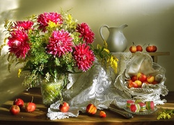 Kwiaty, Bukiet, Dalia, Owoce