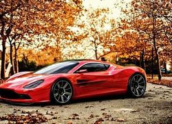 Aston Martin, DBC, Czerwony, Drzewa, Droga, Jesień