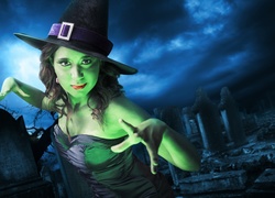 Fantasy, Halloween, Zielona, Czarownica