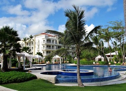 Hotel, Basen, Palmy, Tropiki