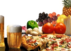 Piwo, Pizza, Warzywa