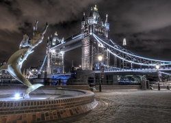 Tower Bridge, Miasto nocą, Londyn, Anglia