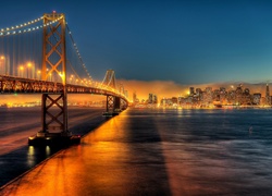 Drapacze,Chmur, Most, Golden Gate, Zatoka, San Francisco, Miasto, Nocą