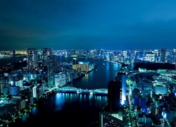 Drapacze, Chmur, Rzeka, Sumida, Most, Tokio, Nocna, Panorama, Miasta