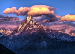Góry, Himalaje, Chmury, Wschód, Słońca, Nepal