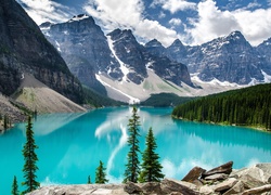 Kanada, Park Narodowy Banff, Góry, Jezioro Moraine, Las, Skały