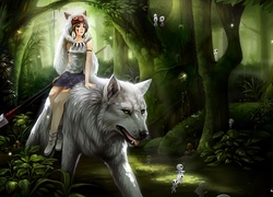 Mononoke hime, Księżniczka Mononoke, anime, dziewczyna, wilk