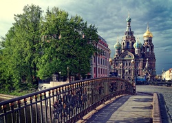 St Petersburg, Rosja, Cerkiew, Most, Rzeka