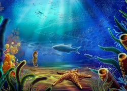 3D, Ryba, Konik morski, Pod wodą