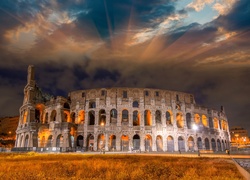 Rzym, Włochy, Oświetlone, Koloseum