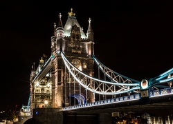 Tower Bridge, Miasto, Noc, Londyn, Anglia