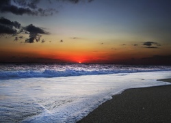 Plaża, Fale, Zachód słońca
