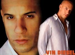 Vin Diesel,biała koszula, ciemne oczy