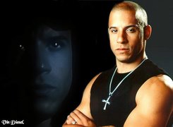 Vin Diesel, czarna koszulka, krzyżyk