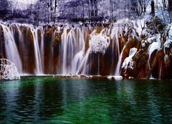 Chorwacja, Wodospad, Śnieg, Jezioro
