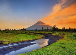 Wulkan, Mayon, Park, Rzeczka, Zachód, Słońca