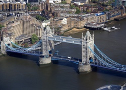 Most Tower Bridge, Rzeka, Londyn, Anglia, Z lotu ptaka