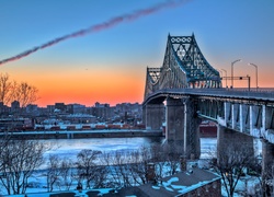 Montreal, Zachód, Słońca, Most, Rzeka
