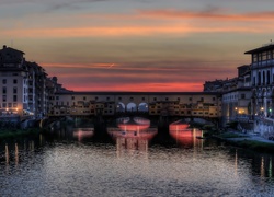 Włochy, Florencja, Most, Ponte Vecchio, Noc
