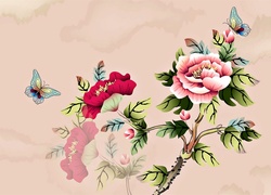 Artystyczna, Grafika, Róże, Motyle, 2D