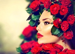 Kobieta, Czerwone, Róże
