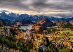Zamek Neuschwanstein, Góry, Z Lotu Ptaka, Bawaria, Niemcy