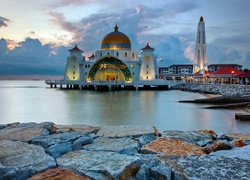 Morze, Meczet, Skały, Malezja