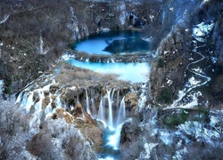 Chorwacja, Skały, Wodospad, Park Narodowy, Plitvice, Z lotu ptaka