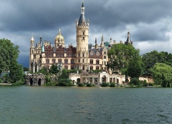 Zamek, Schwerin, Park, Jezioro, Chmury